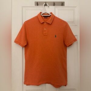 Polo Ralph Lauren Golf Shirt Mens M/Slim Fit Orange Short Sleeve Green Horse